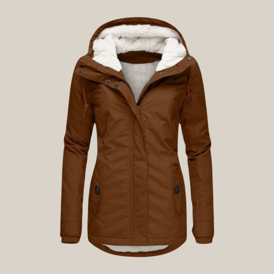 Women's brown hooded winter jacket