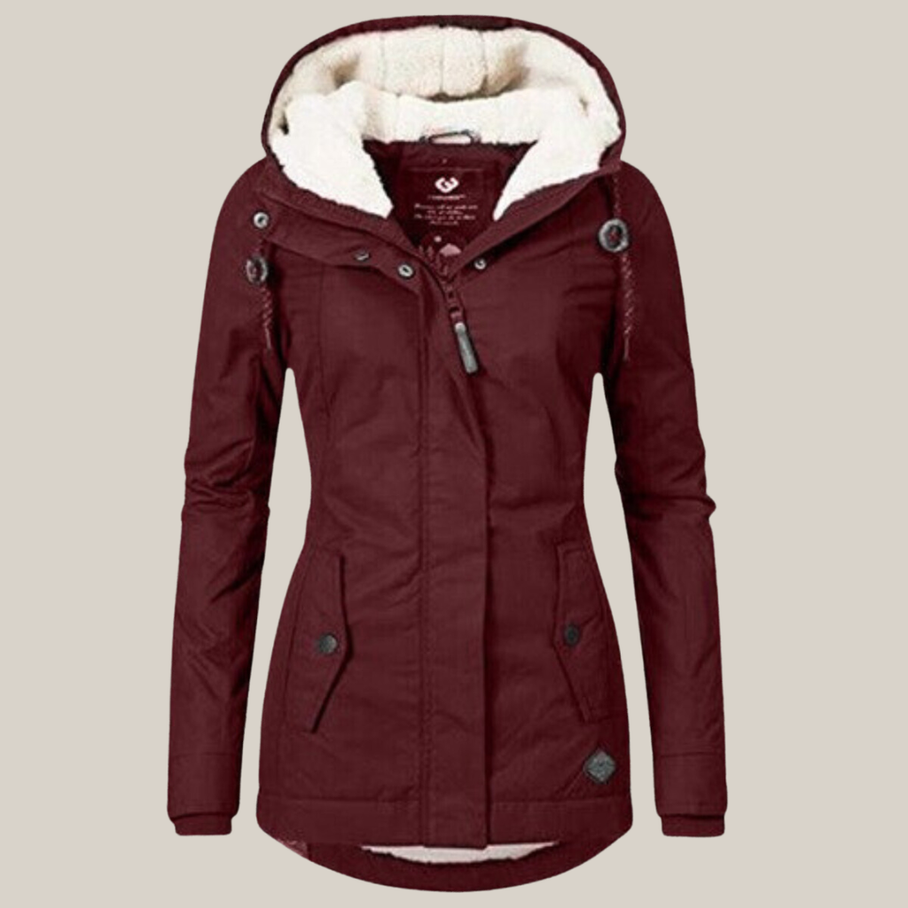 Women's burgundy hooded winter jacket