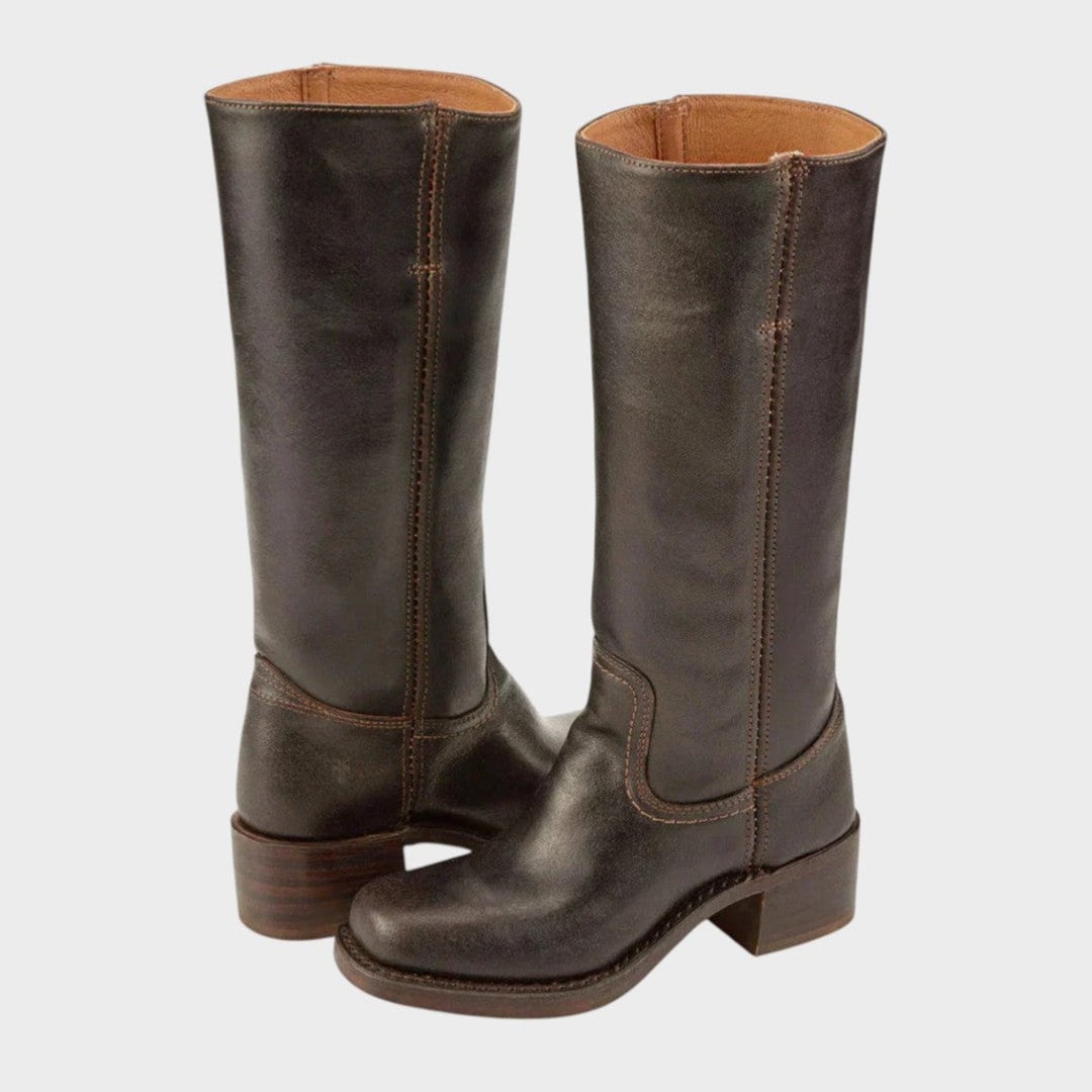 Women's dark brown knee-high pull-on boots