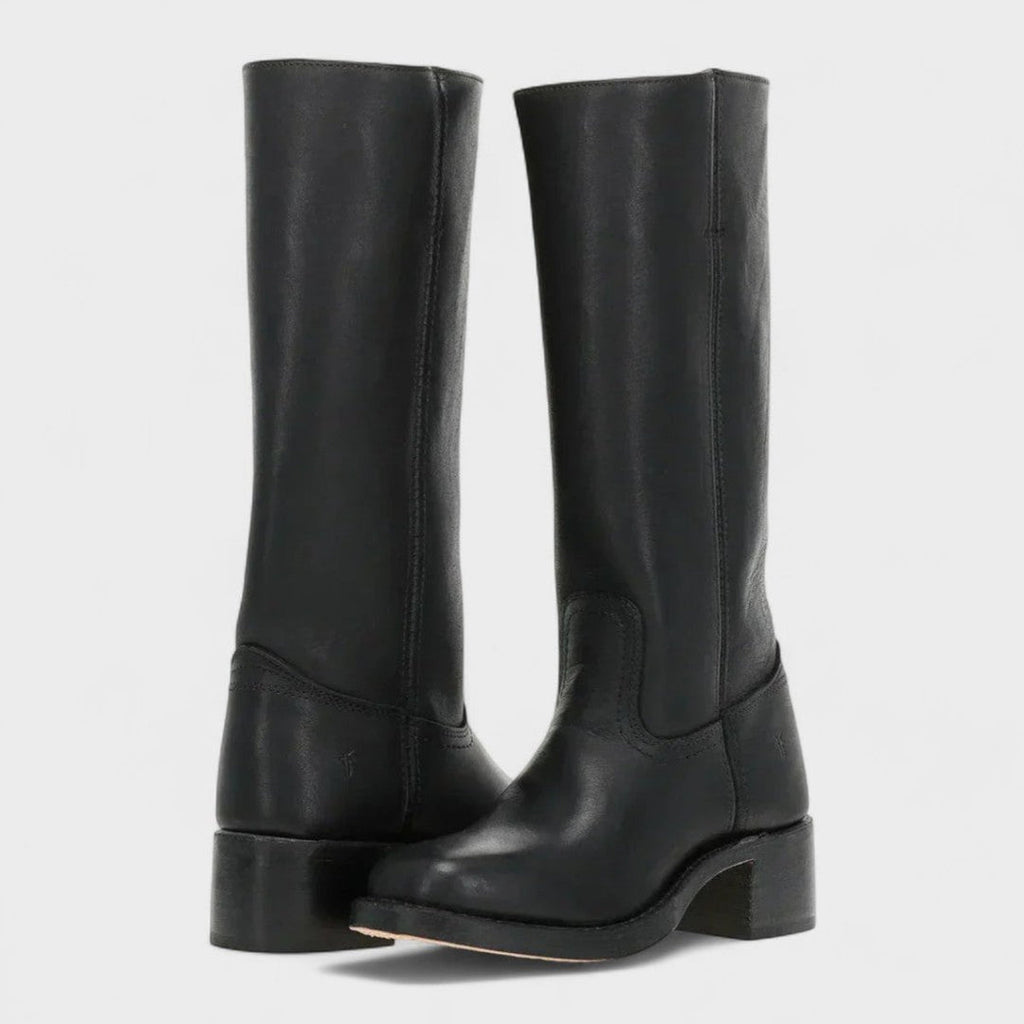 Women's black knee-high boots with block heel