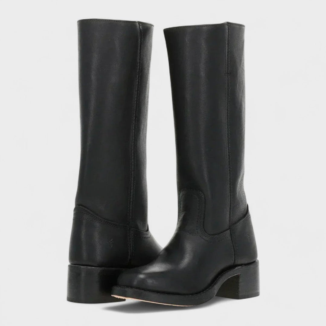 Women's black knee-high boots with block heel