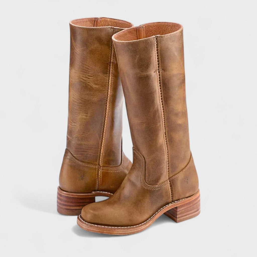 Women's light brown knee-high western-style boots
