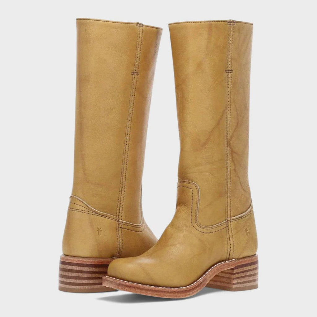 Women's mustard knee-high pull-on boots