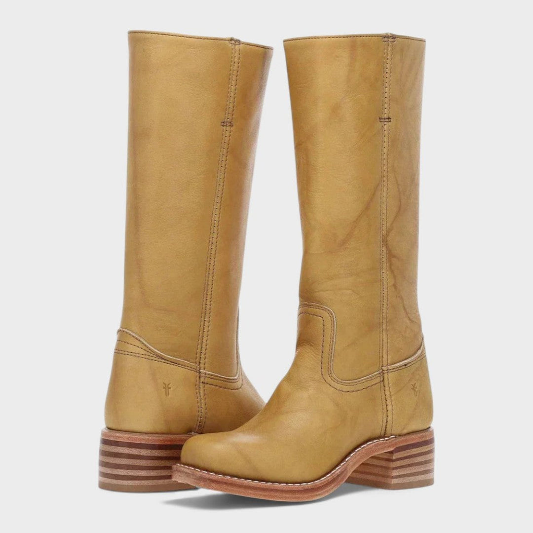 Women's mustard knee-high pull-on boots