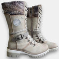 Women's light grey knit cuff lace-up winter boots