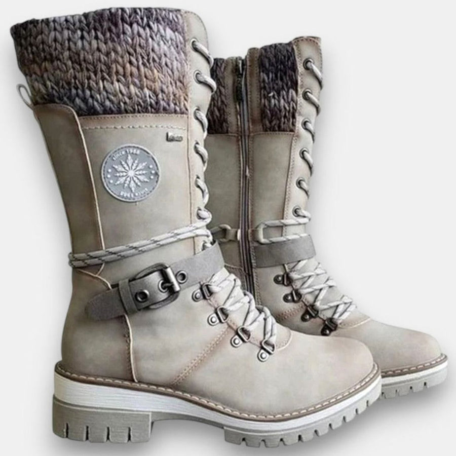 Women's Knit Cuff Lace-Up Winter Boots with Buckle Strap for Outdoor Days
