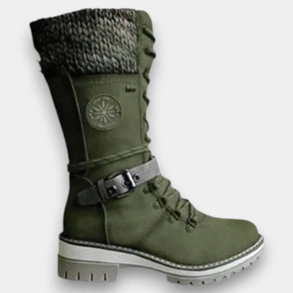 Women's green knit cuff winter boot