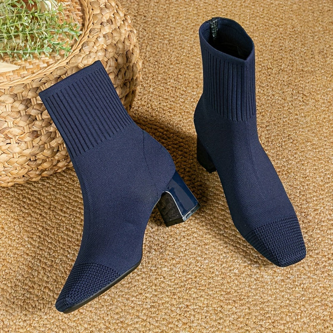 Women's blue knit sock ankle boots
