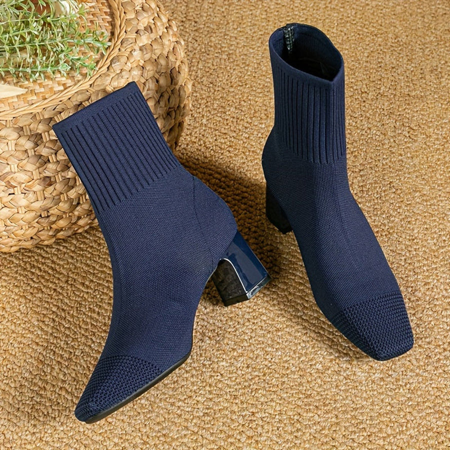 Women's Knit Sock Ankle Boots with Block Heel for Everyday Style