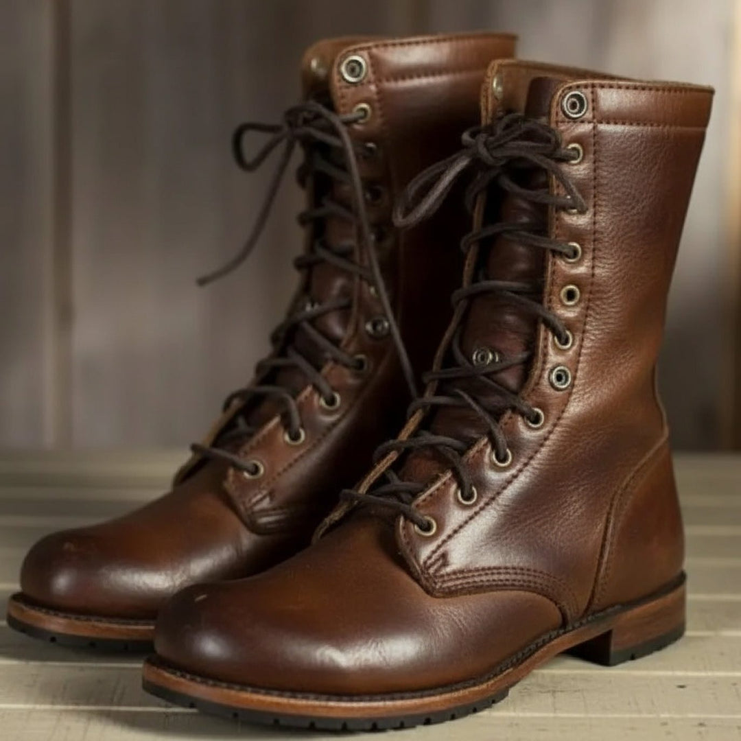 Pair of women's brown mid-calf combat boots