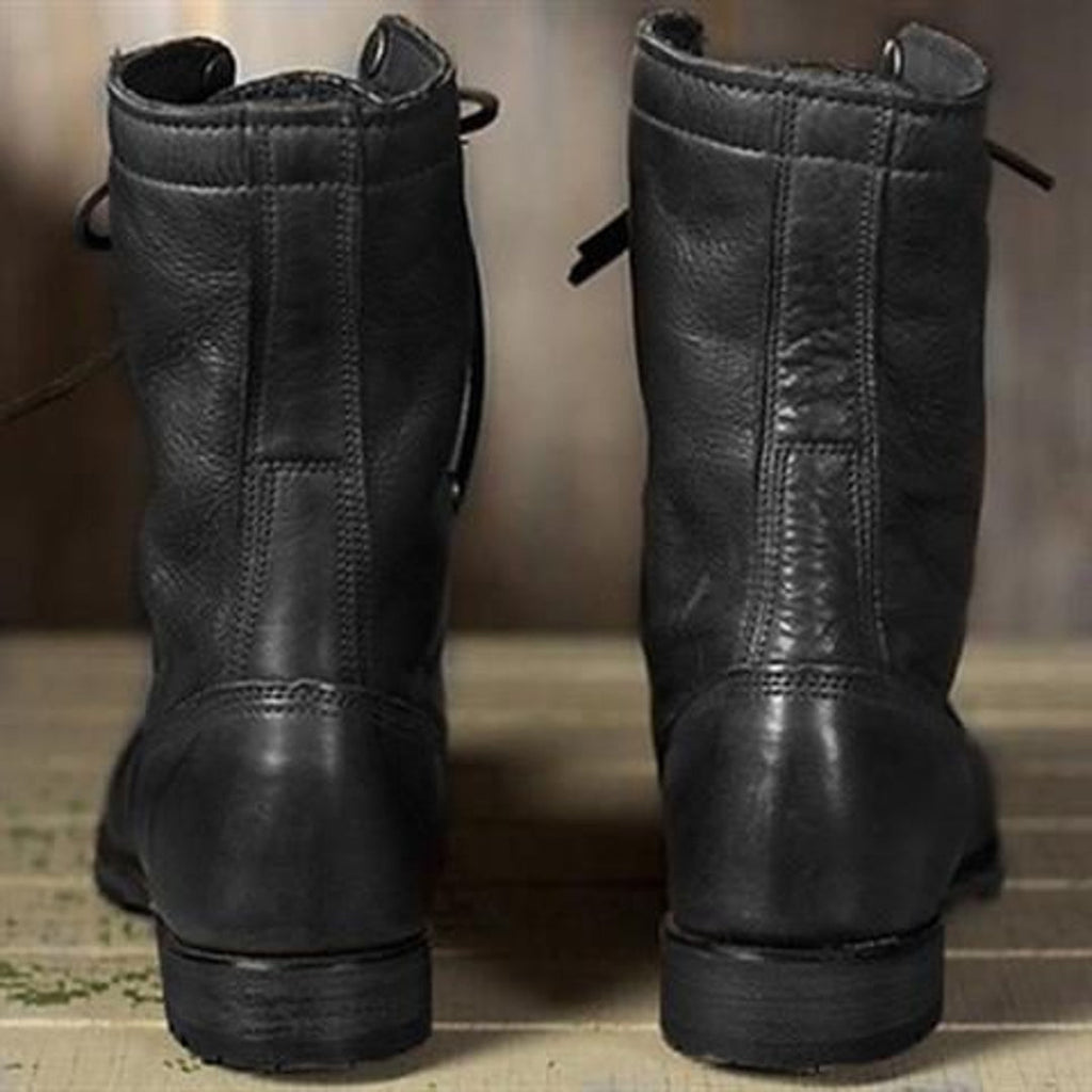 Women's black mid-calf combat boots – back view