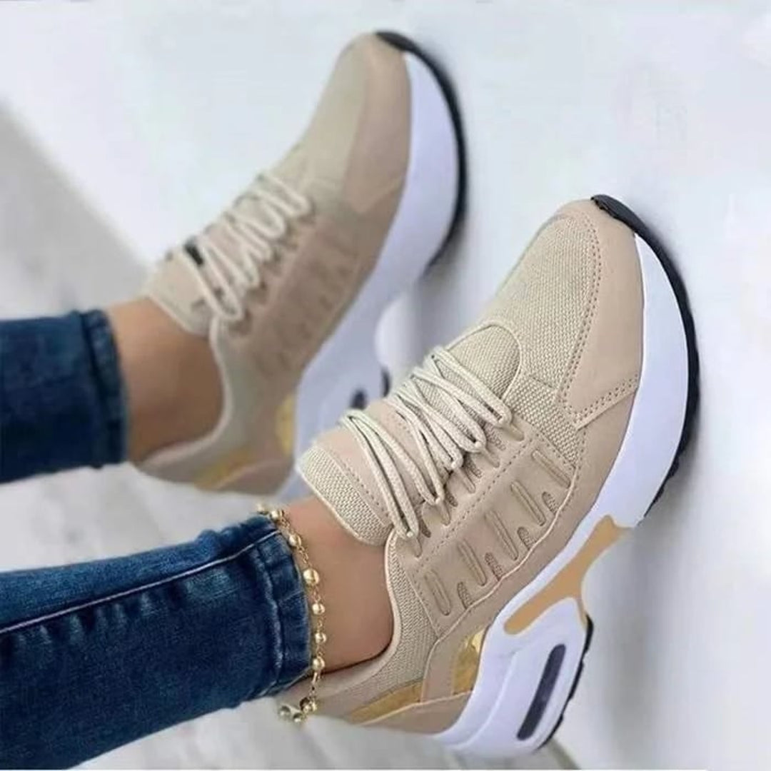 Women's beige lace-up sneakers with chunky sole