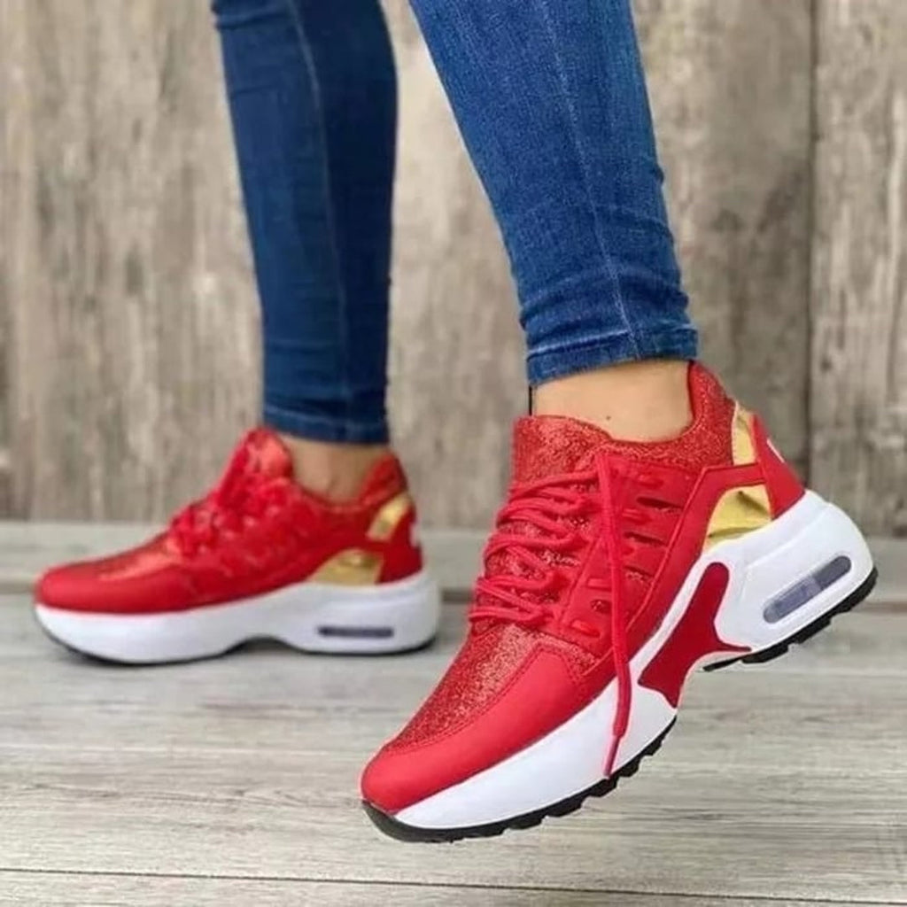 Women's red chunky sole sneakers