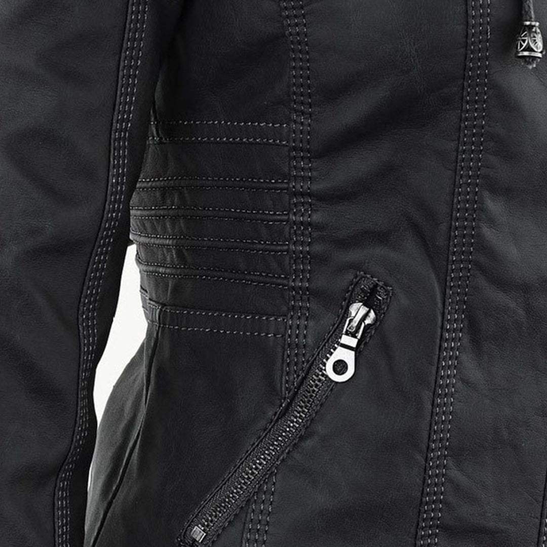 Close-up of the black jacket zip pocket