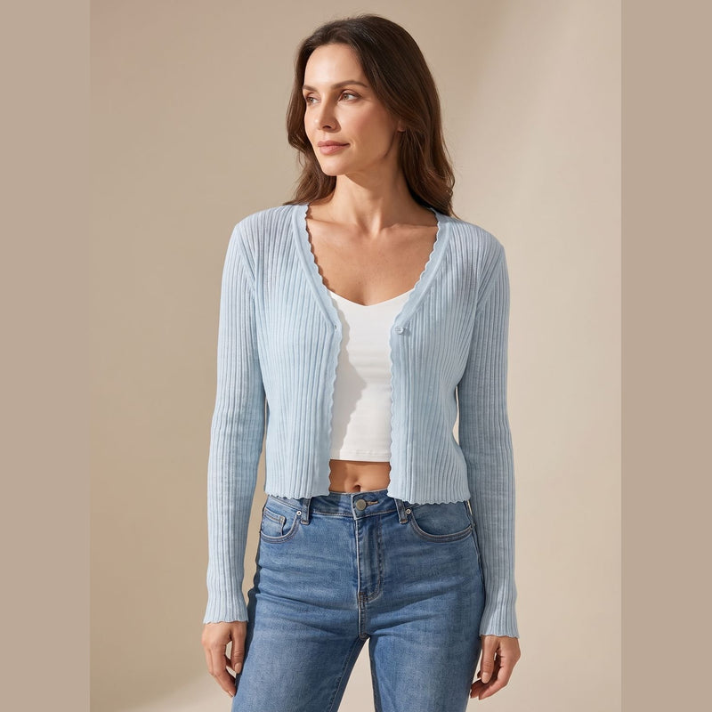 Women's lightweight cropped knit cardigan in light blue