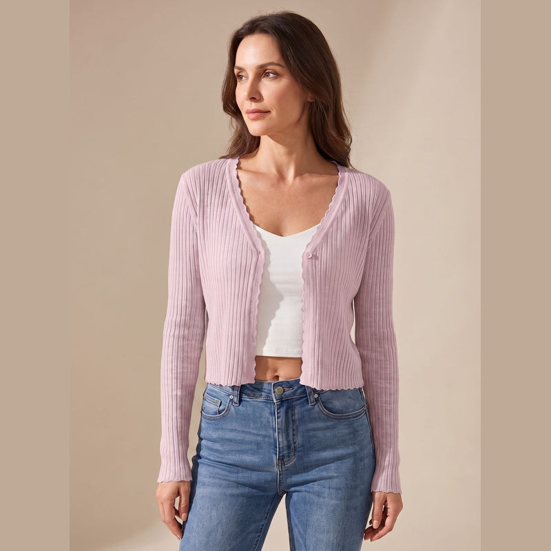 Women's lightweight cropped knit cardigan in pink