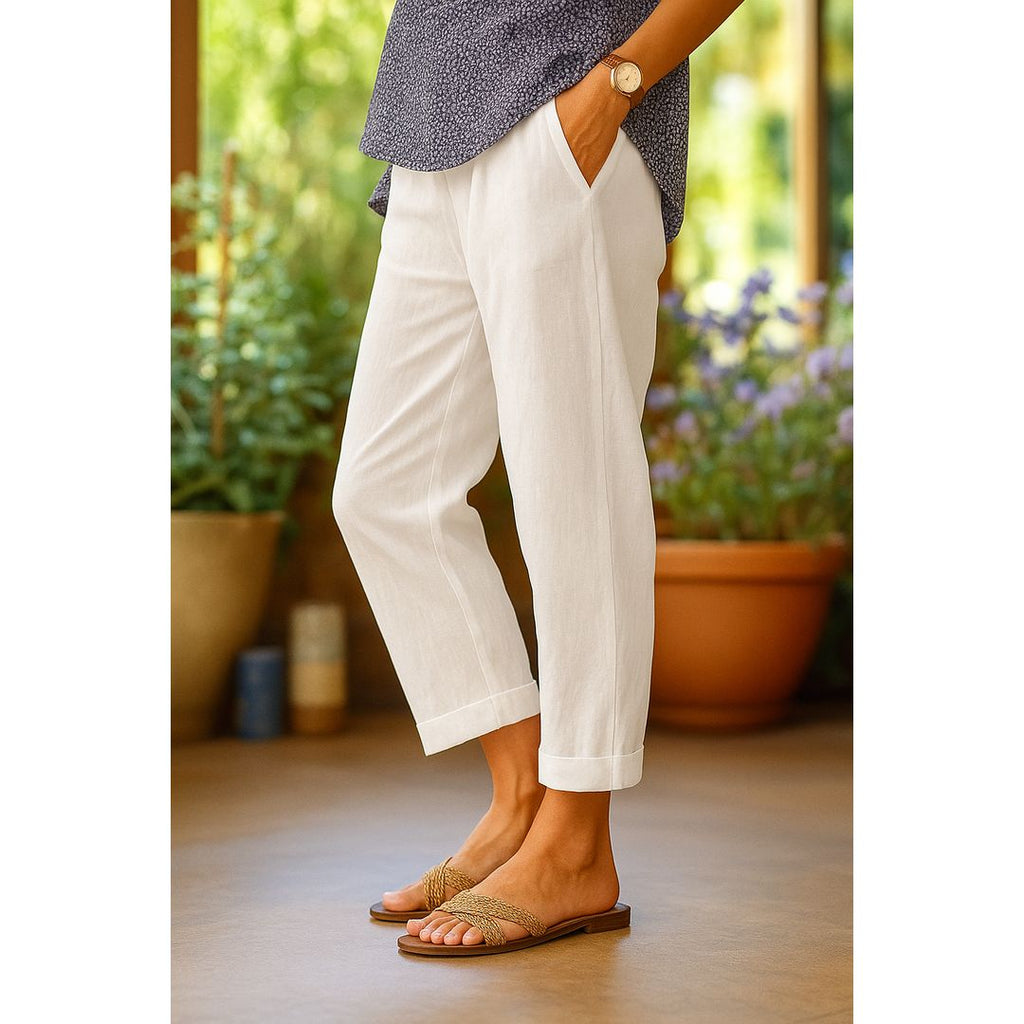 Women's lightweight straight leg trousers in cream