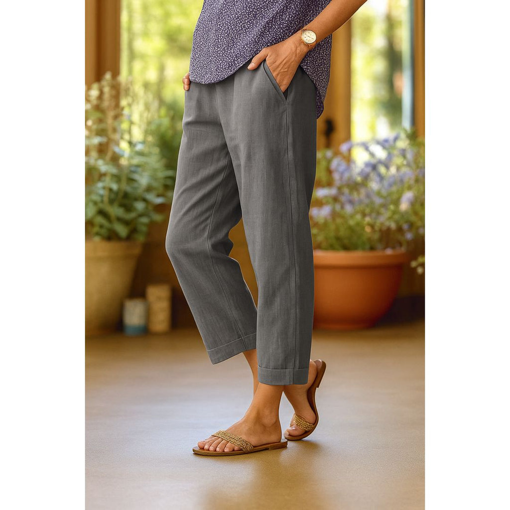 Women's lightweight straight leg trousers in grey