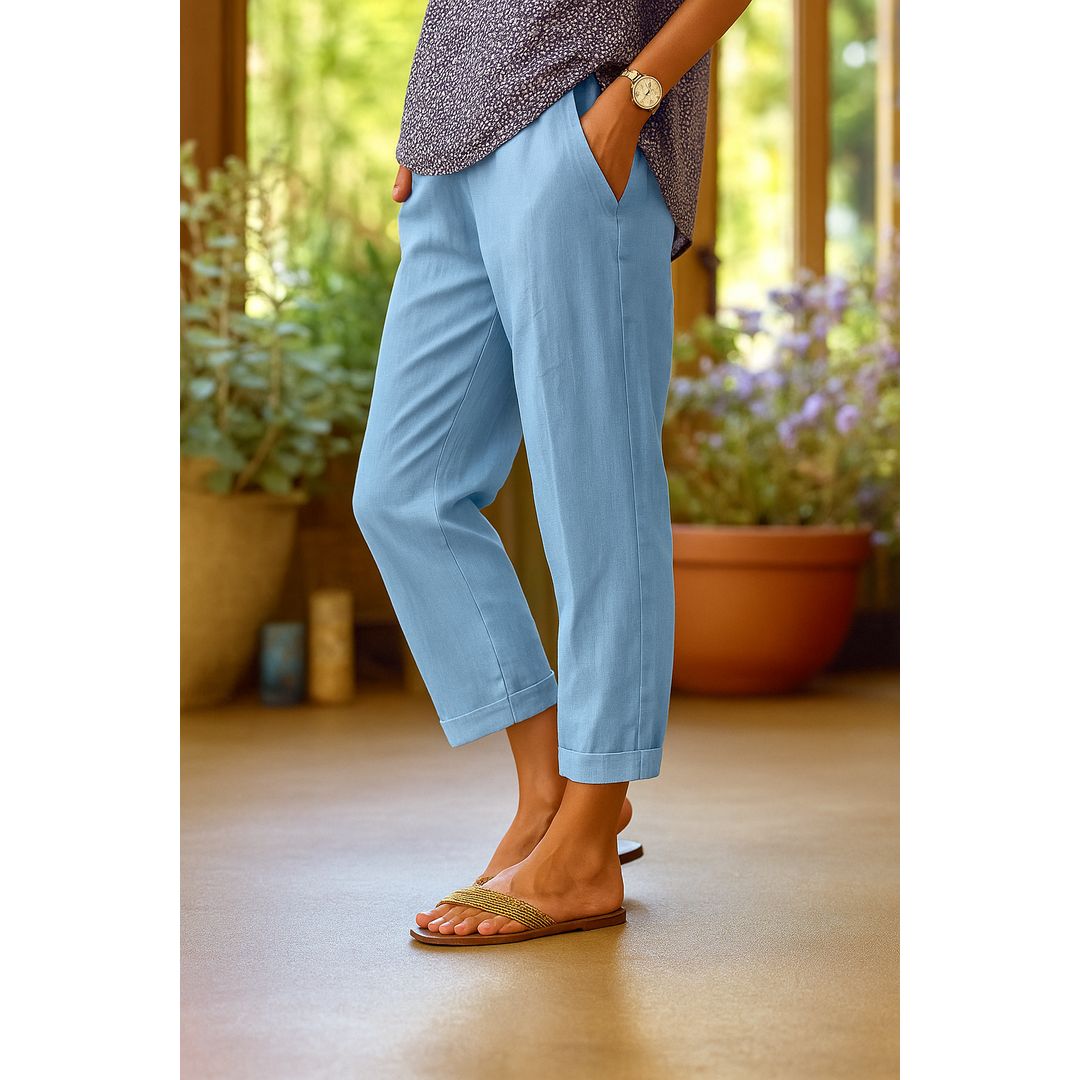 Women's lightweight straight leg trousers in light blue