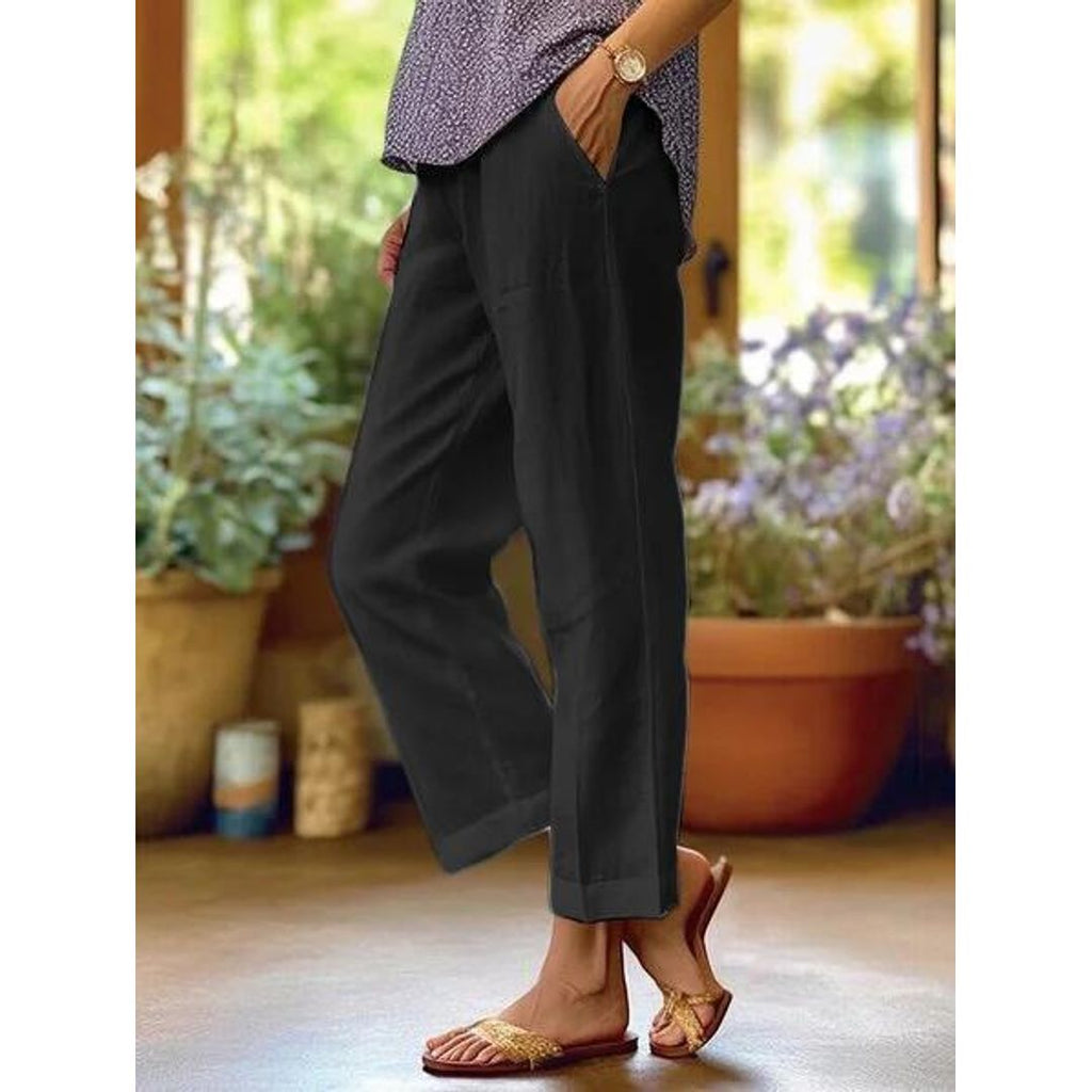 Women's lightweight straight leg trousers in black