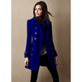 Women's long double-breasted coat in blue