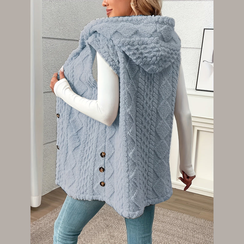 Women's light blue hooded knit vest – back view