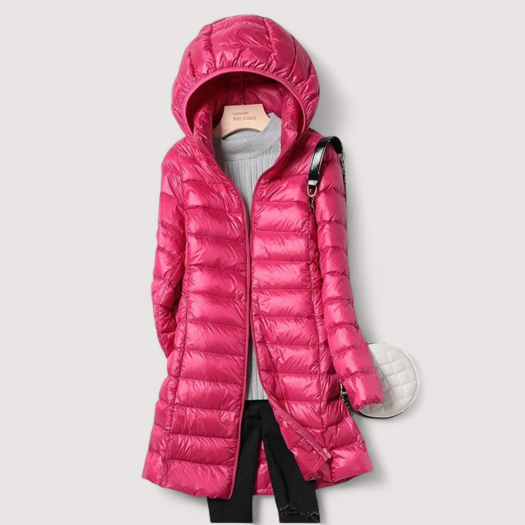 Women's fuchsia lightweight hooded puffer coat