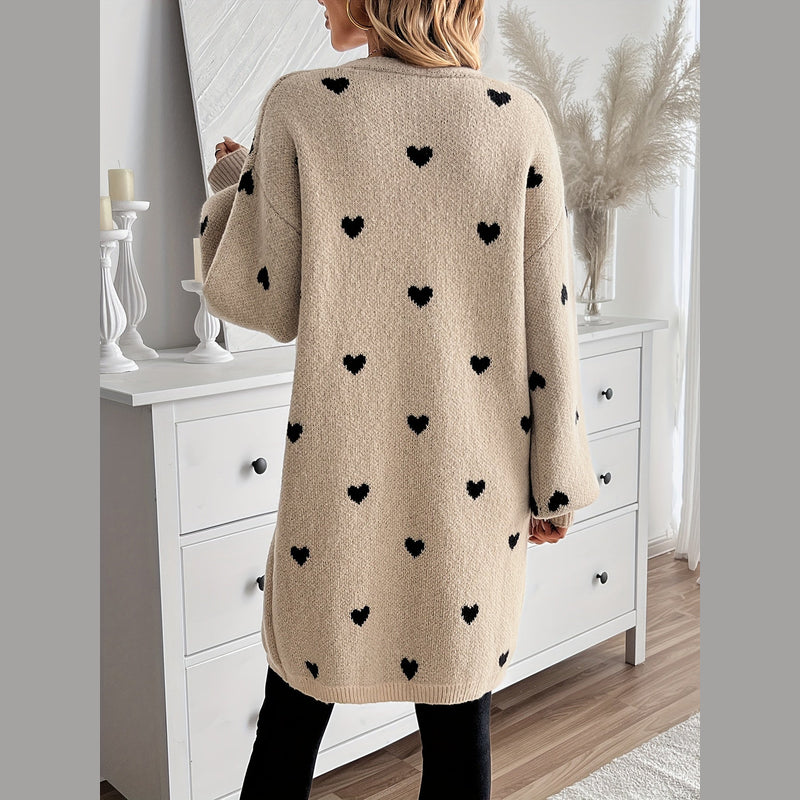 Women's beige heart pattern cardigan – back view