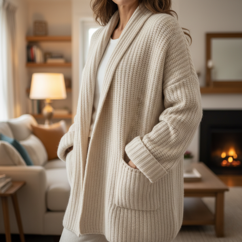 Women's Long Open-Front Knit Cardigan with Pockets for Cosy Autumn Days