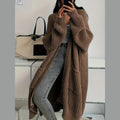 Women's long oversized chunky knit cardigan in brown