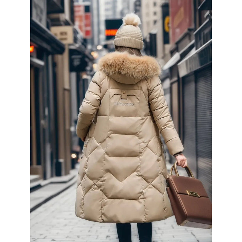 Women's long quilted puffer coat with high collar – view 15