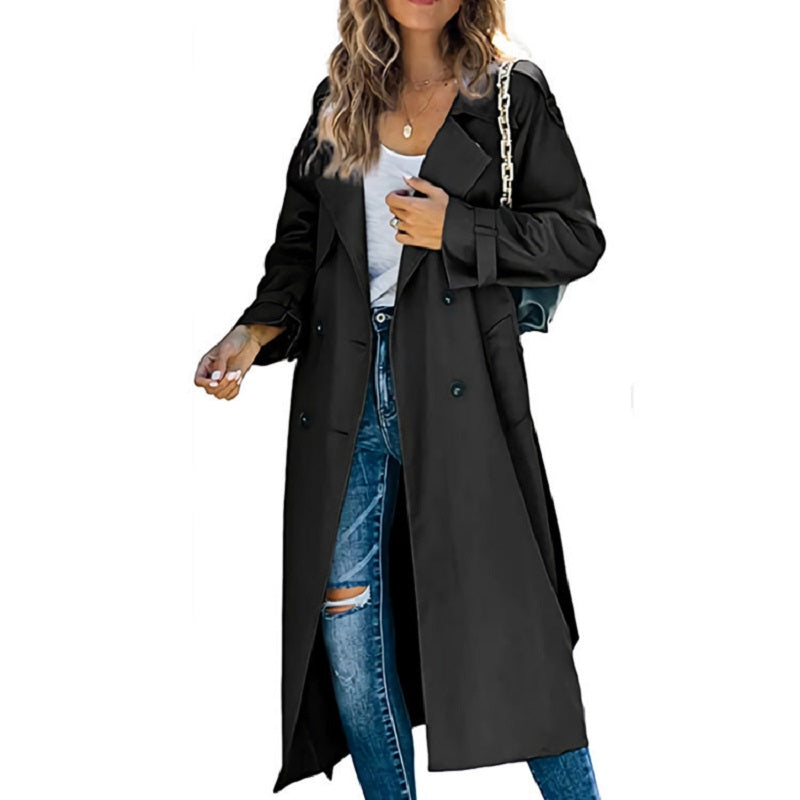 Women's long trench coat in black