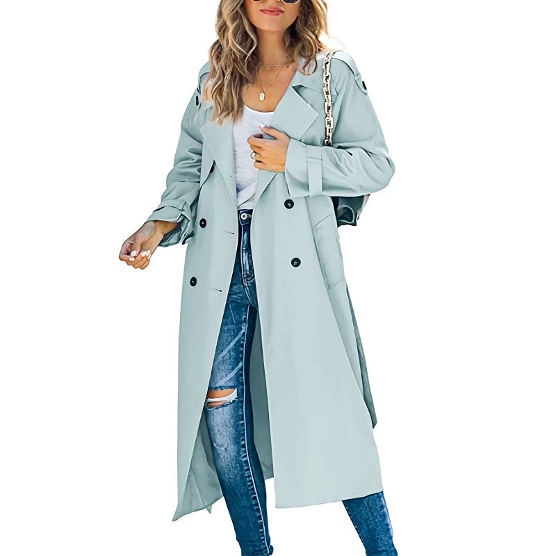 Women's long trench coat in light blue