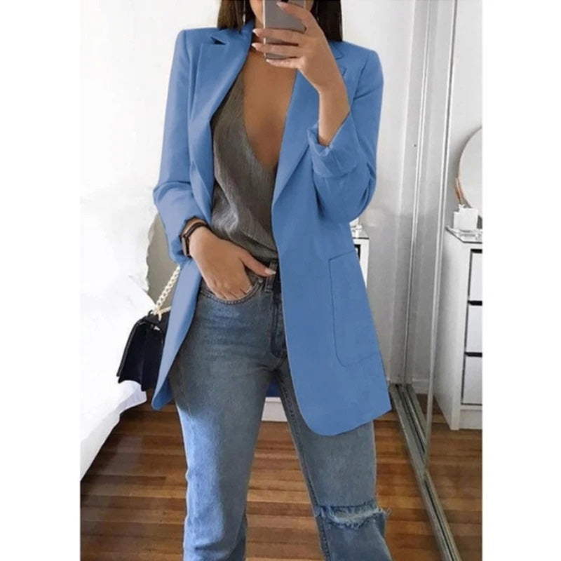 Women's Longline Blazer with Notched Lapels for Office and Evening