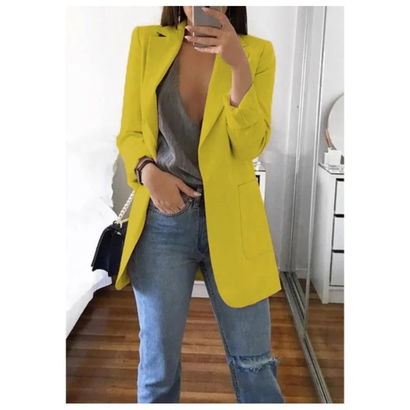 Women's longline blazer with notched lapels in yellow