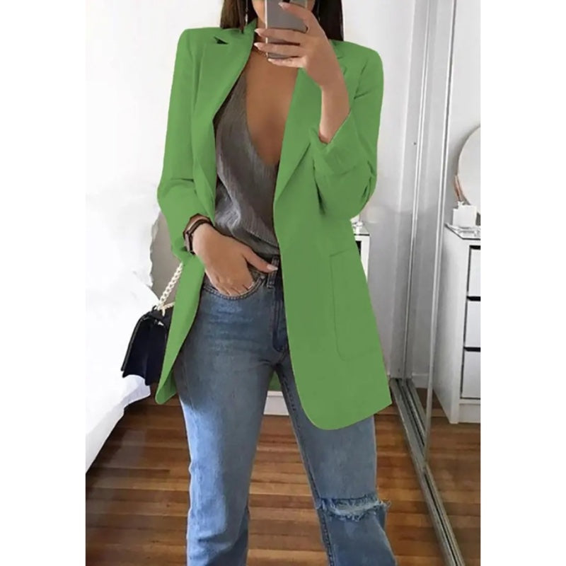 Women's longline blazer with notched lapels in light green
