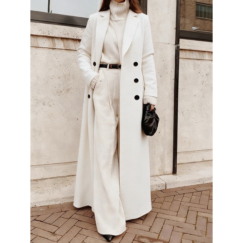 Women's longline double-breasted coat in white