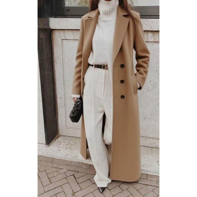 Women's longline double-breasted coat in khaki