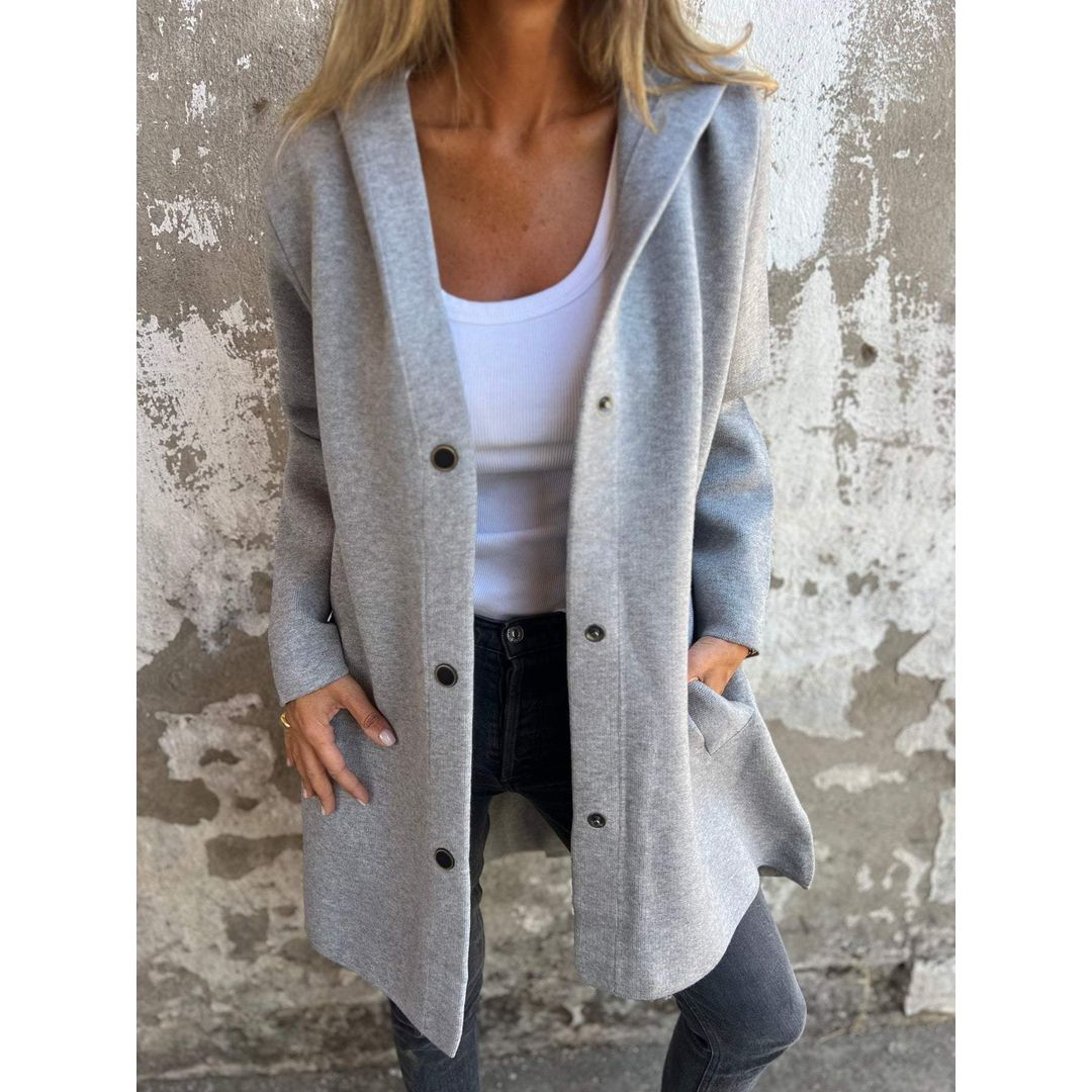 Women's Longline Hooded Cardigan with Pockets in light grey