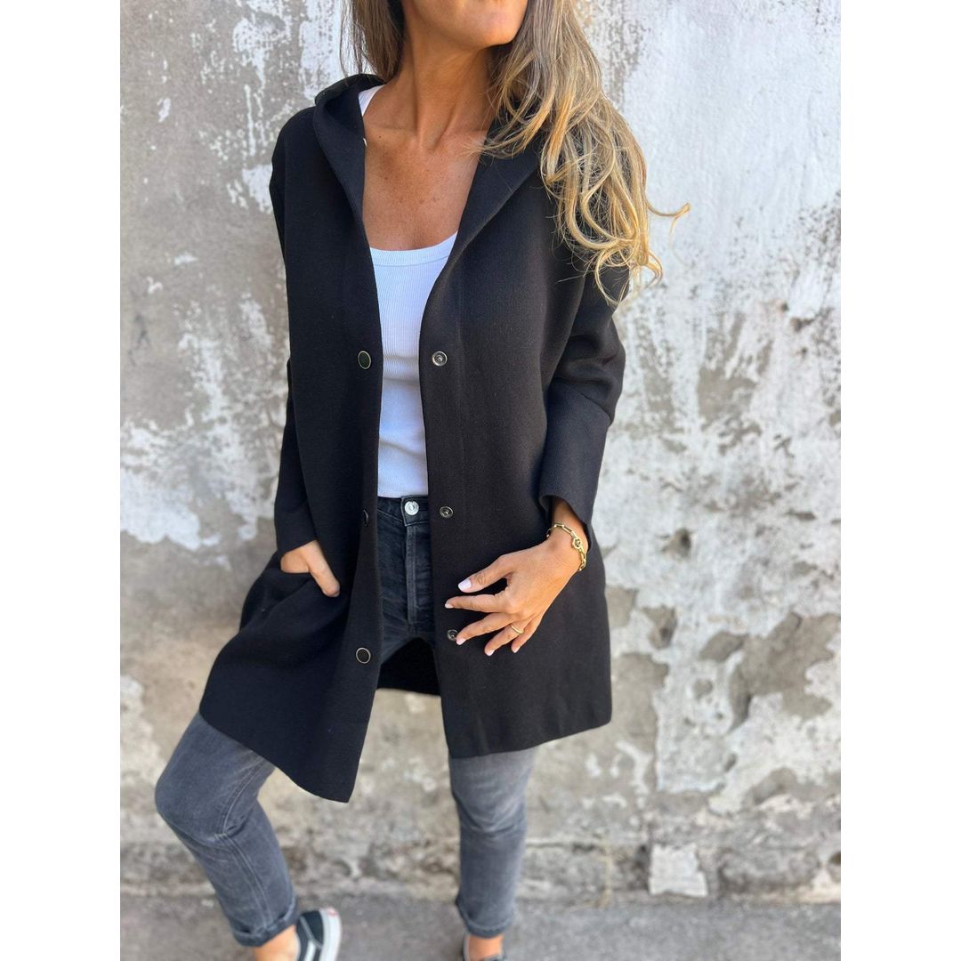 Women's Longline Hooded Cardigan with Pockets in black