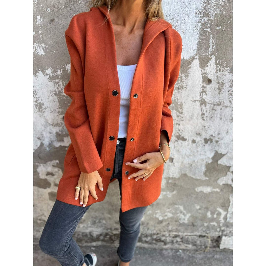 Women's Longline Hooded Cardigan with Pockets in orange