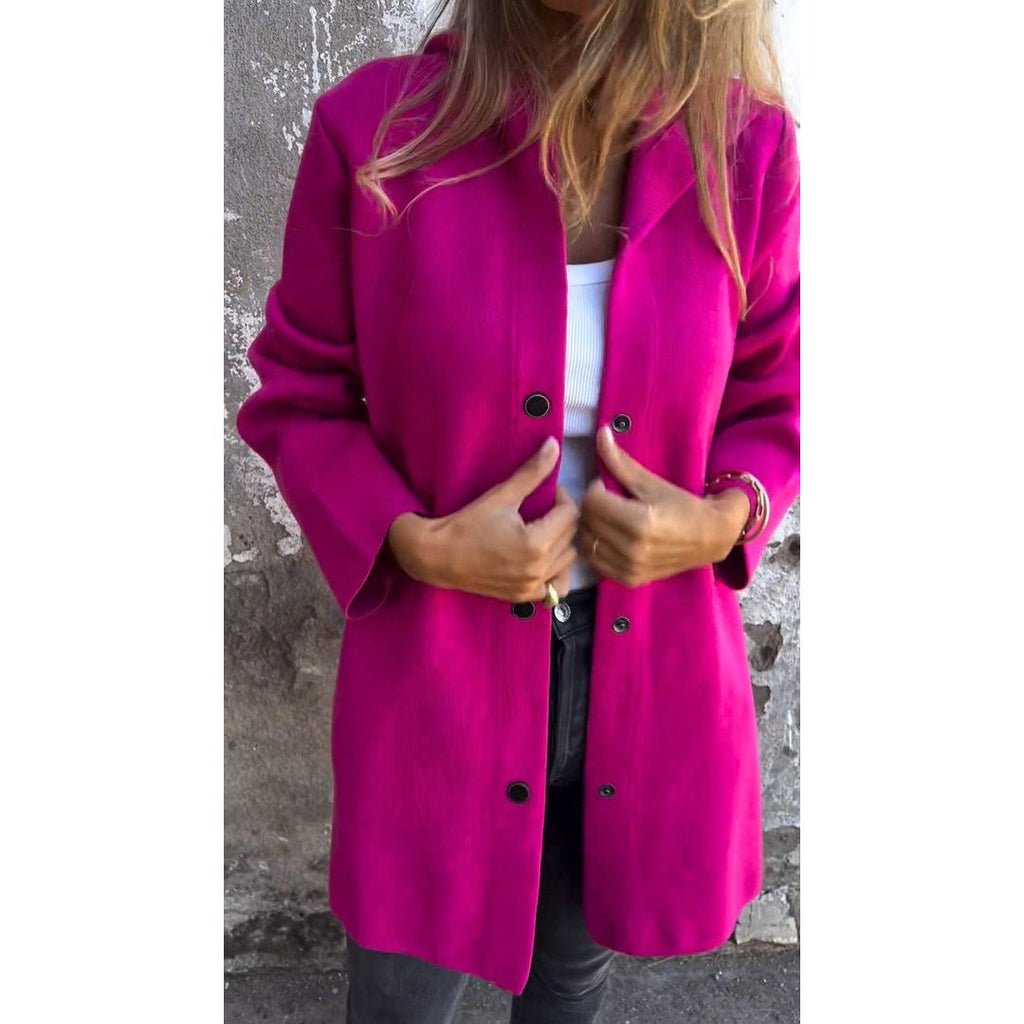 Women's Longline Hooded Cardigan with Pockets in magenta
