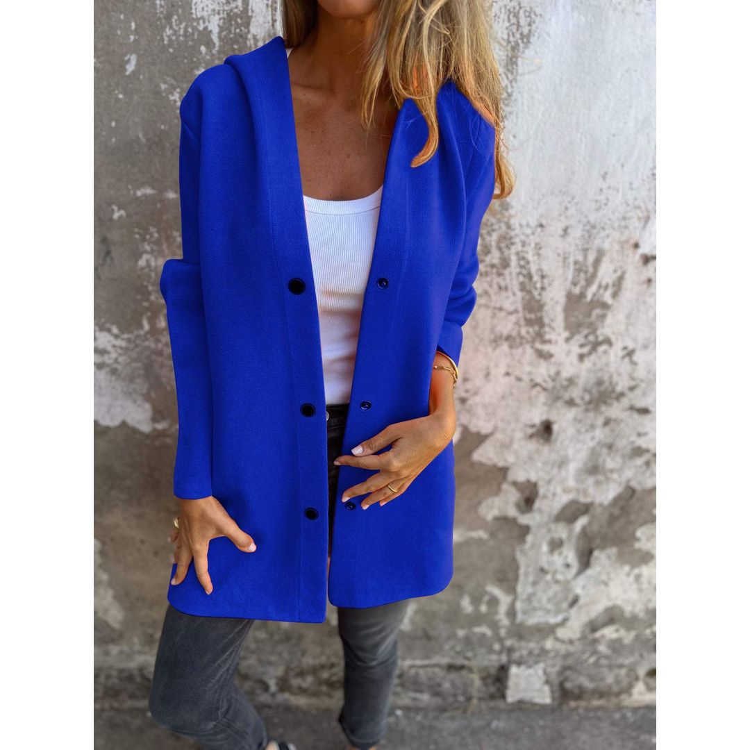 Women's Longline Hooded Cardigan with Pockets in royal blue