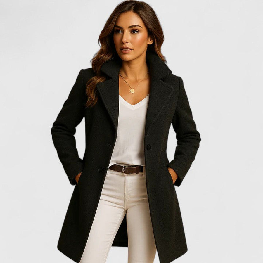 Women's Longline Lapel Coat with Side Pockets for Autumn Days