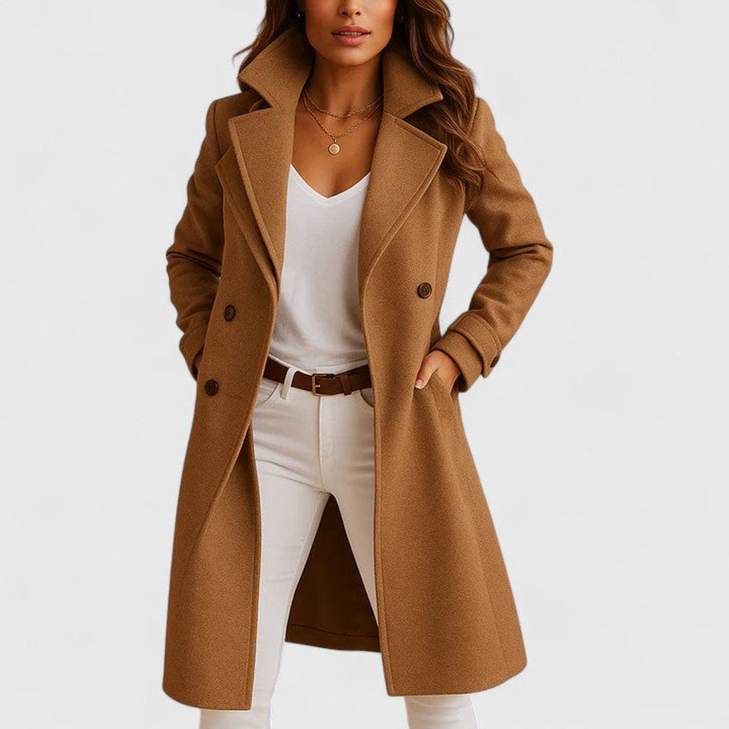 Women's camel longline lapel coat