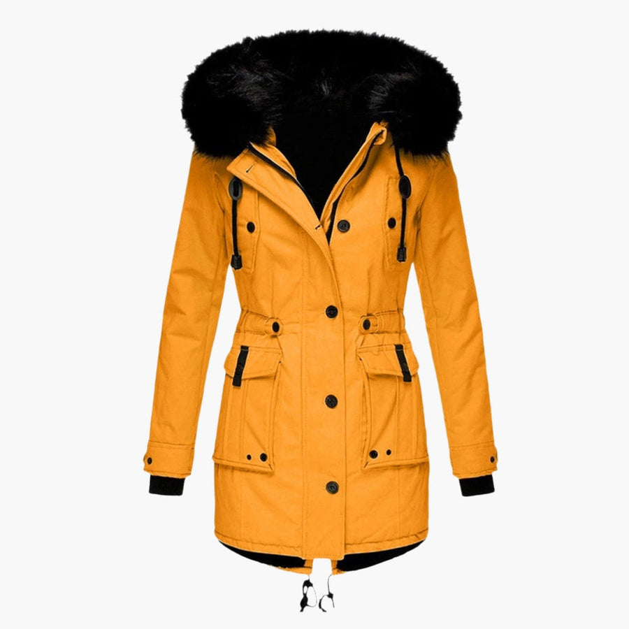 Women's Longline Winter Parka with Fluffy Hood Trim for Cold Days