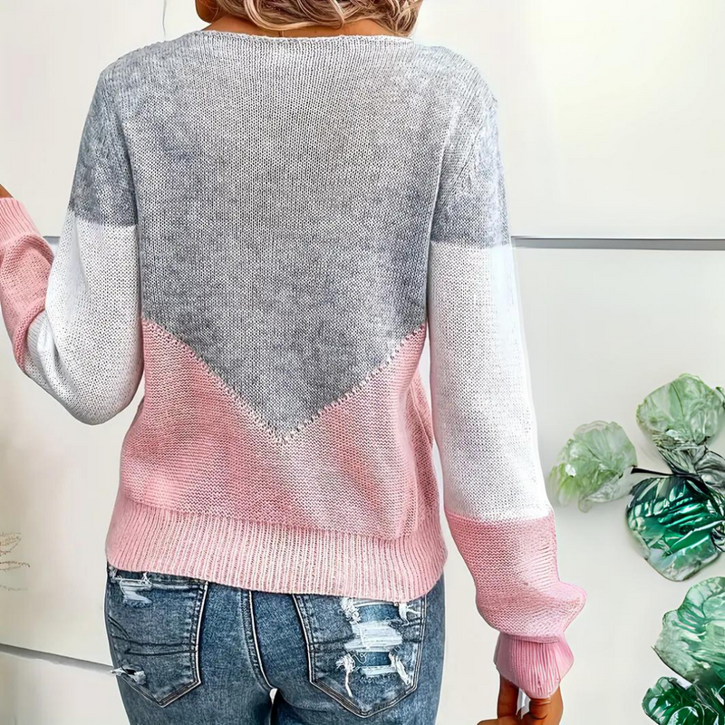 Women's loose fit grey and pink colour block sweater – view 3