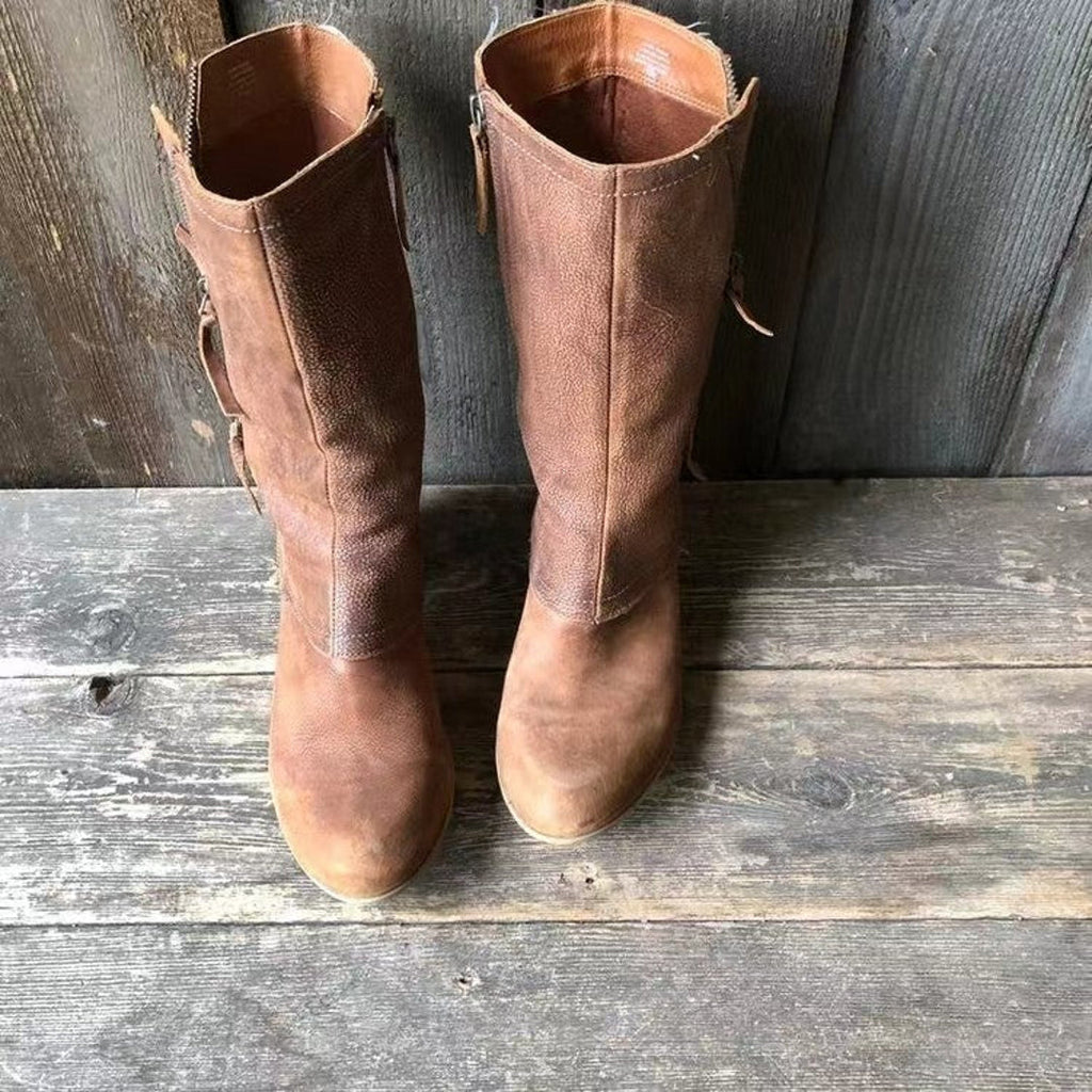 Women's brown mid-calf boots – front view