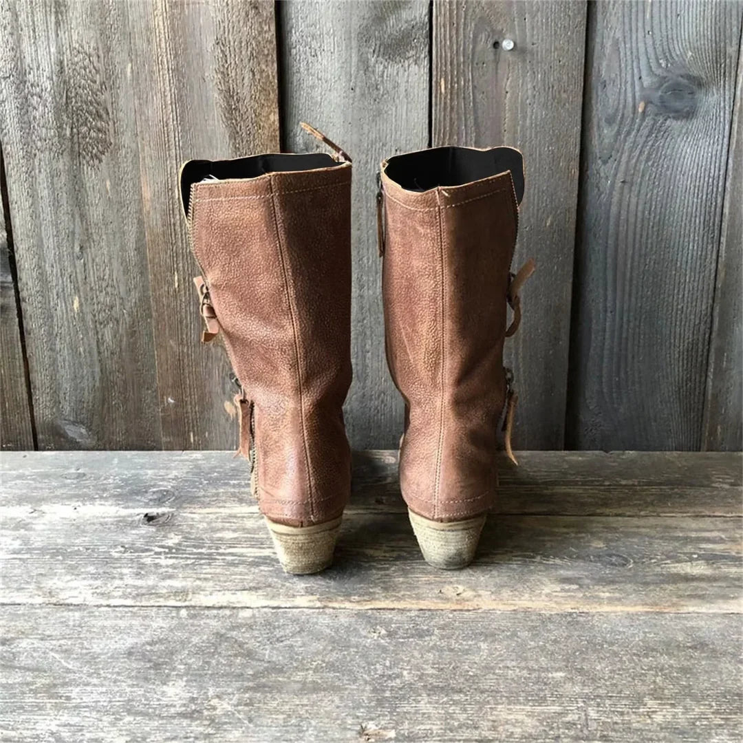 Women's brown mid-calf boots – back view