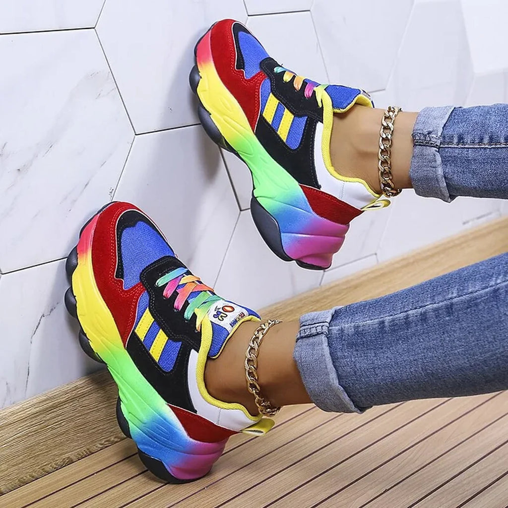 Blue rainbow sneakers with chunky sole – side view